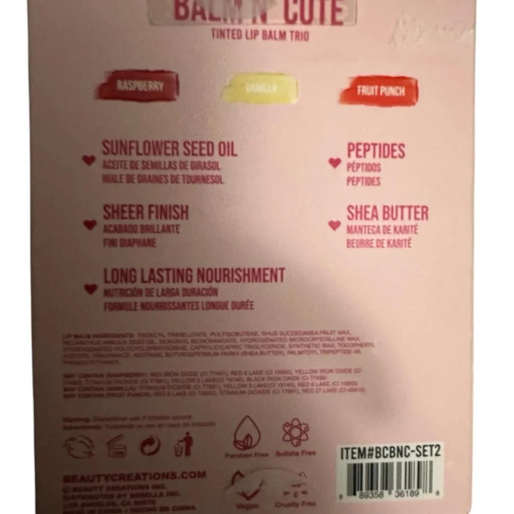 Beauty creations, balm n' cute tinted lip balm trio The Red ls NIB
